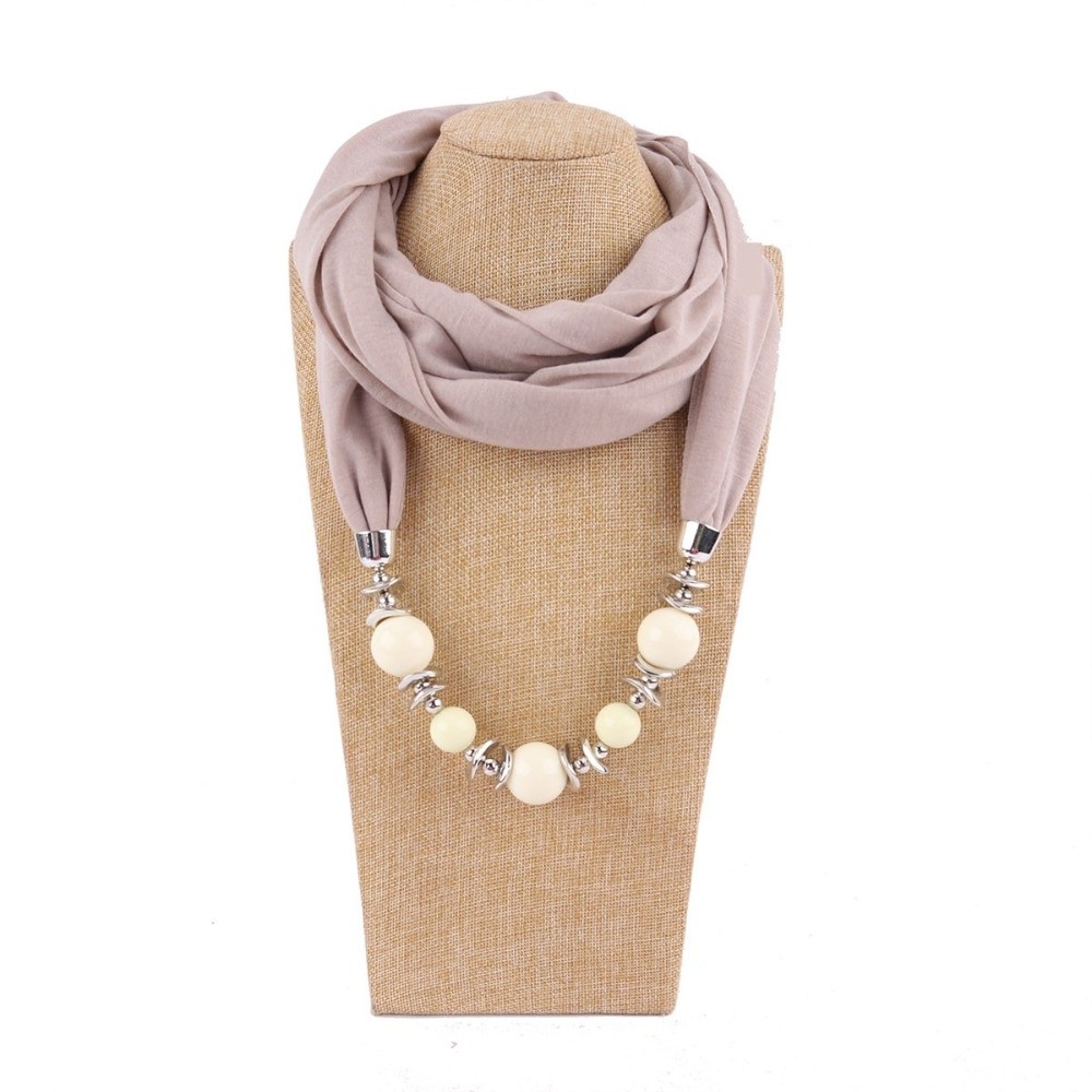 Infinity Scarf Knit - Yeni Şifon Eşarp Boncuklu Düz Renk