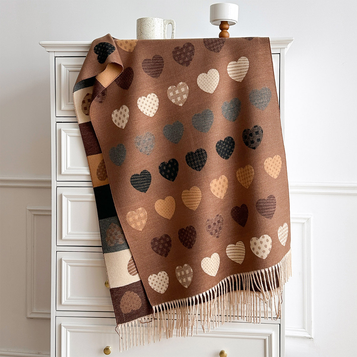 Pashmina Wrap Large - Kadınlar için İmitasyon Kaşmir Eşarp Saçaklı