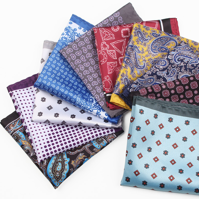 Pocket Square Set - Erkek mendil için Paisley yapay ipek