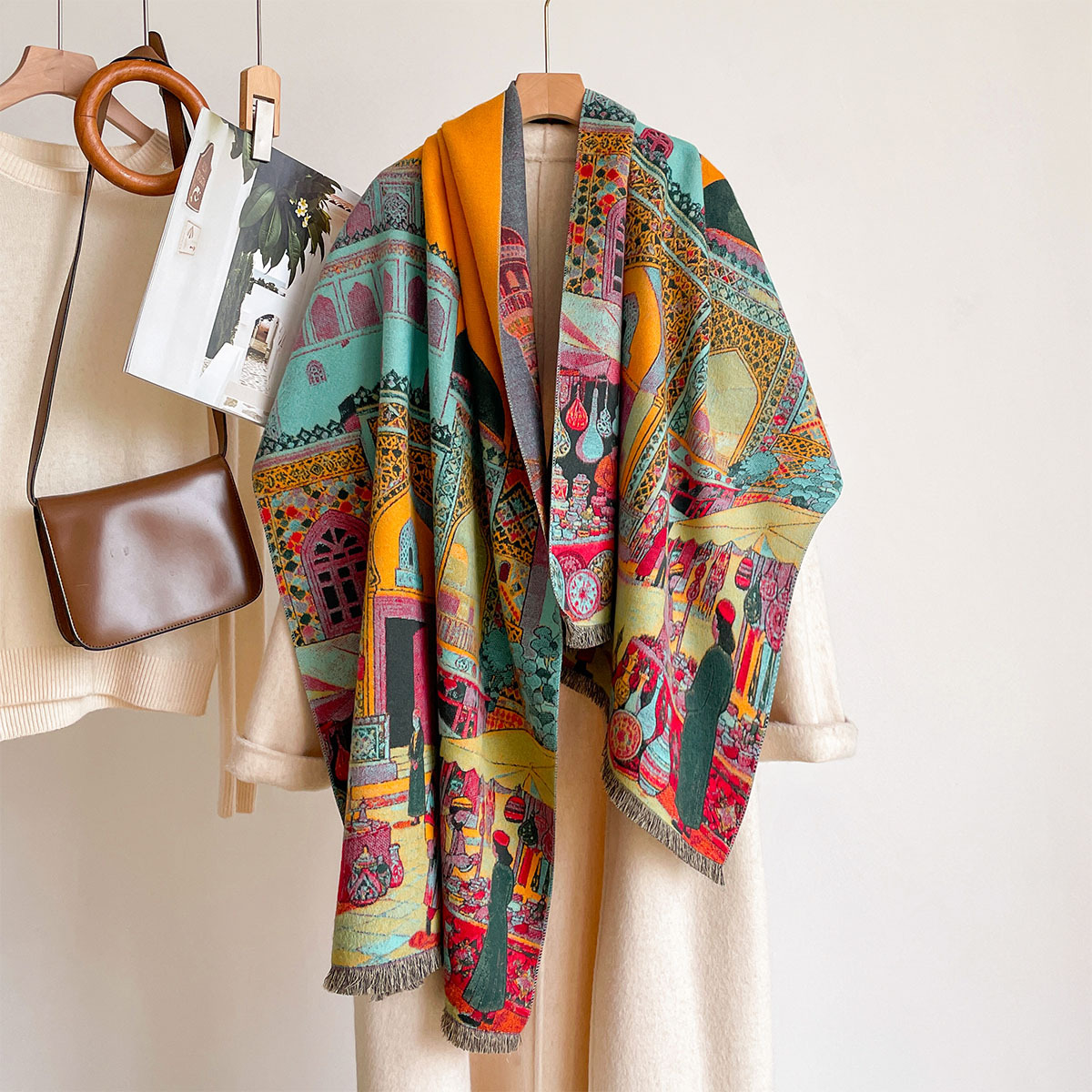 Woven Scarf Blanket - Kadınlar için İmitasyon Kaşmir Eşarp Çift