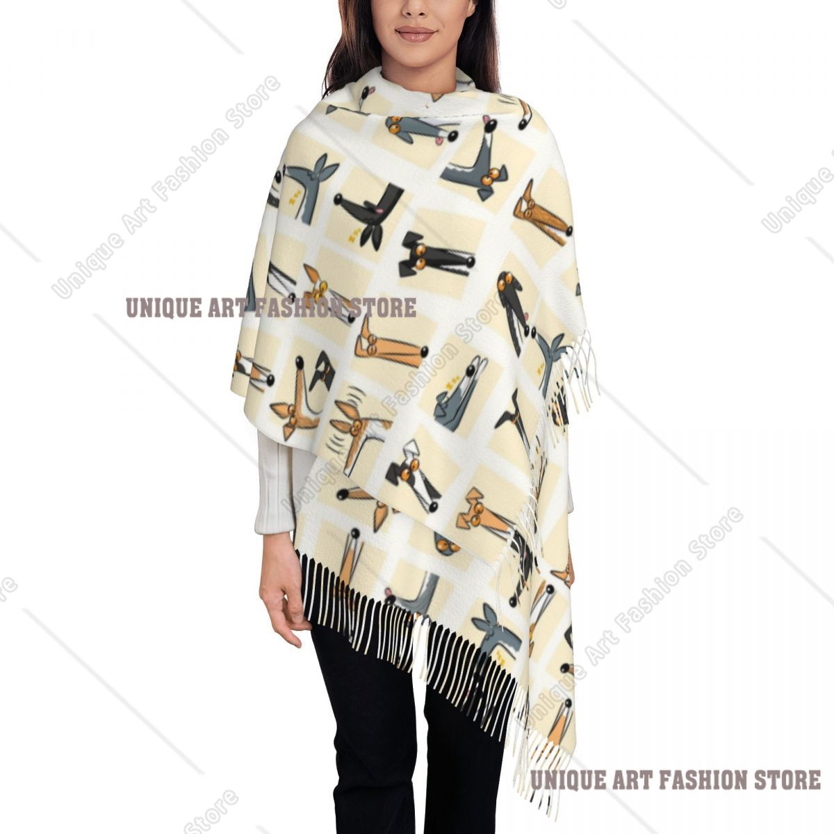 Pashmina Wrap Large - Kadın Püsküllü Eşarp Başörtüsü Krem Greyhound