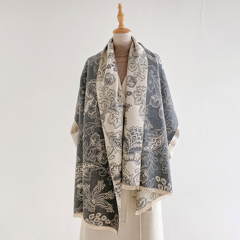 Pashmina Wrap Large - Kadın Eşarbı Paisley Çiçekli Çift Taraflı