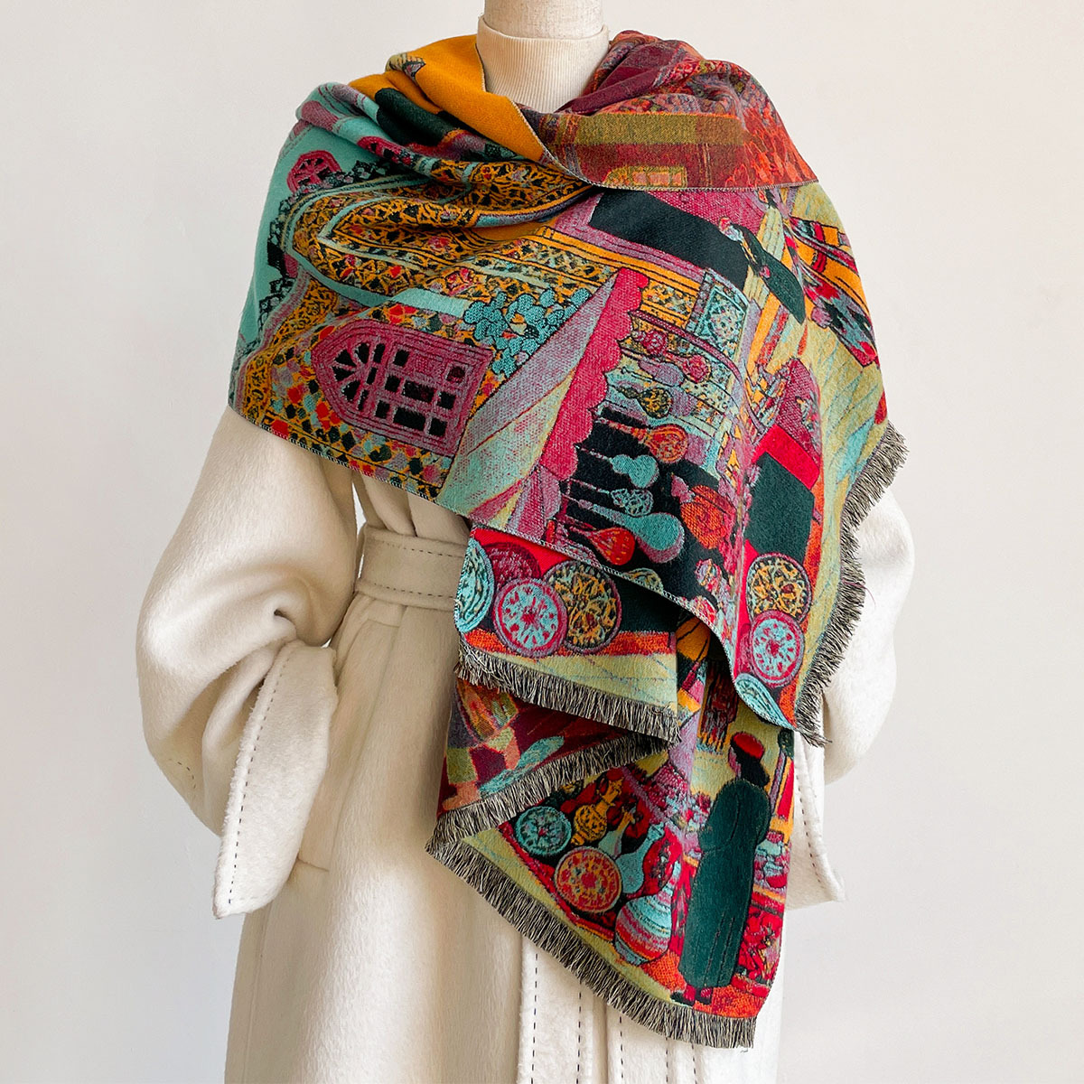 Kadınlar için İmitasyon Kaşmir - Woven Scarf Blanket incelemesi ve fiyatı